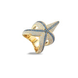Anello stella marina oro giallo opale bianco zirconi azzurri