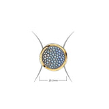 Anello disco grande in argento dorato con zirconi bianchi azzurri e blu