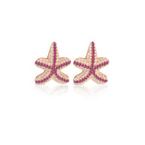 Orecchini stella marina oro rosa opale rosa e zirconi magenta