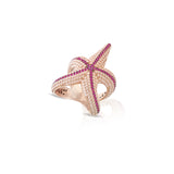 Anello stella marina oro rosa opale rosa e zirconi magenta