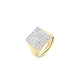 Anello chevalier quadrato in argento dorato zirconi bianchi