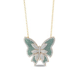 Collana farfalla in argento dorato con zirconi paraiba