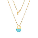 Collana in argento dorato con quarzo neon blu