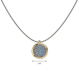 Collana disco piccolo in argento dorato con zirconi bianchi azzurri e blu