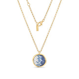 Collana disco piccolo in argento dorato con zirconi bianchi azzurri e blu