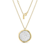 Collana disco grande in argento dorato con zirconi bianchi