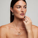 Collana con ciondolo doppio cerchio in argento dorato con zirconi bianchi