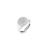 Anello chevalier tondo in argento bianco zirconi bianchi
