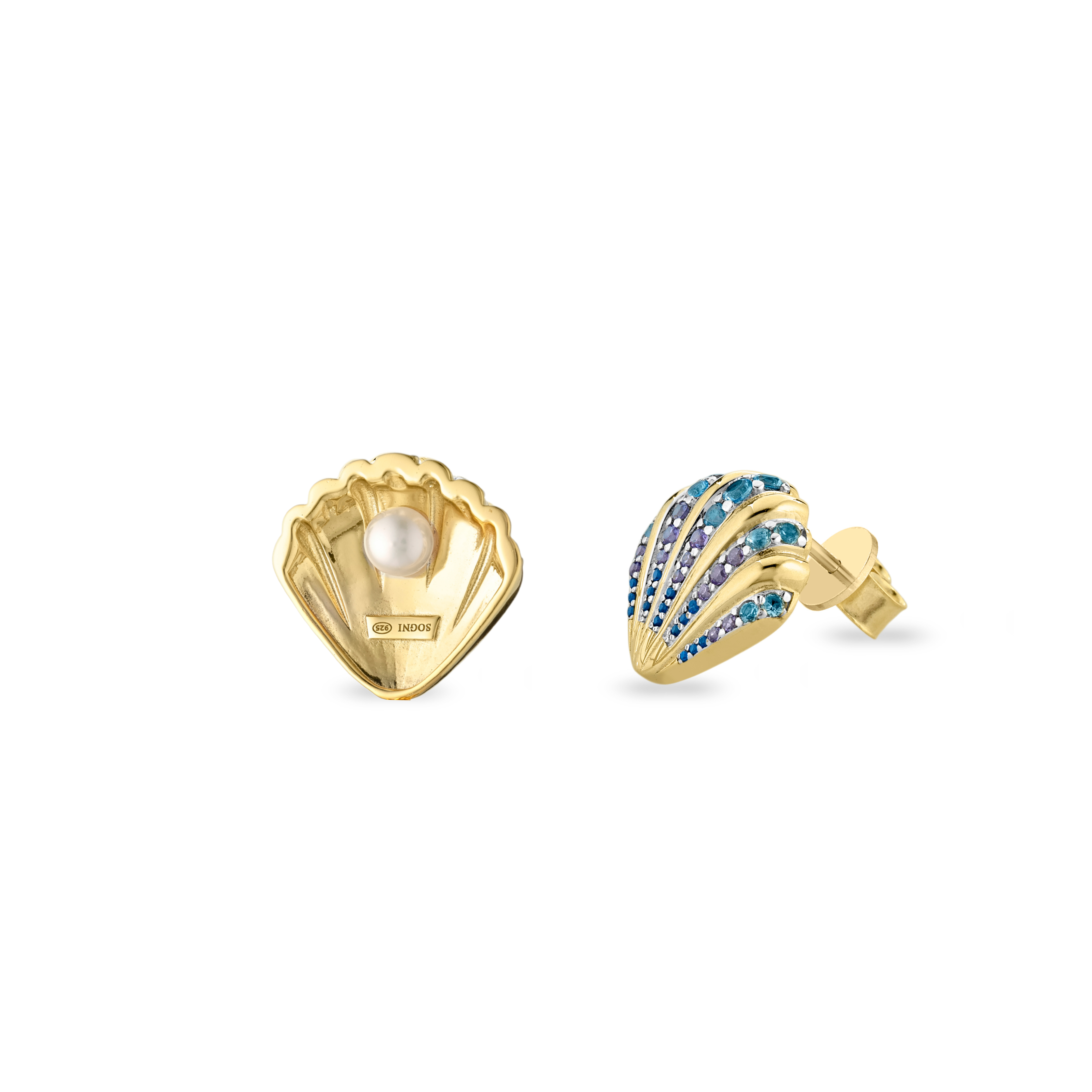 Orecchini cocnchiglia con zirconi colorati
