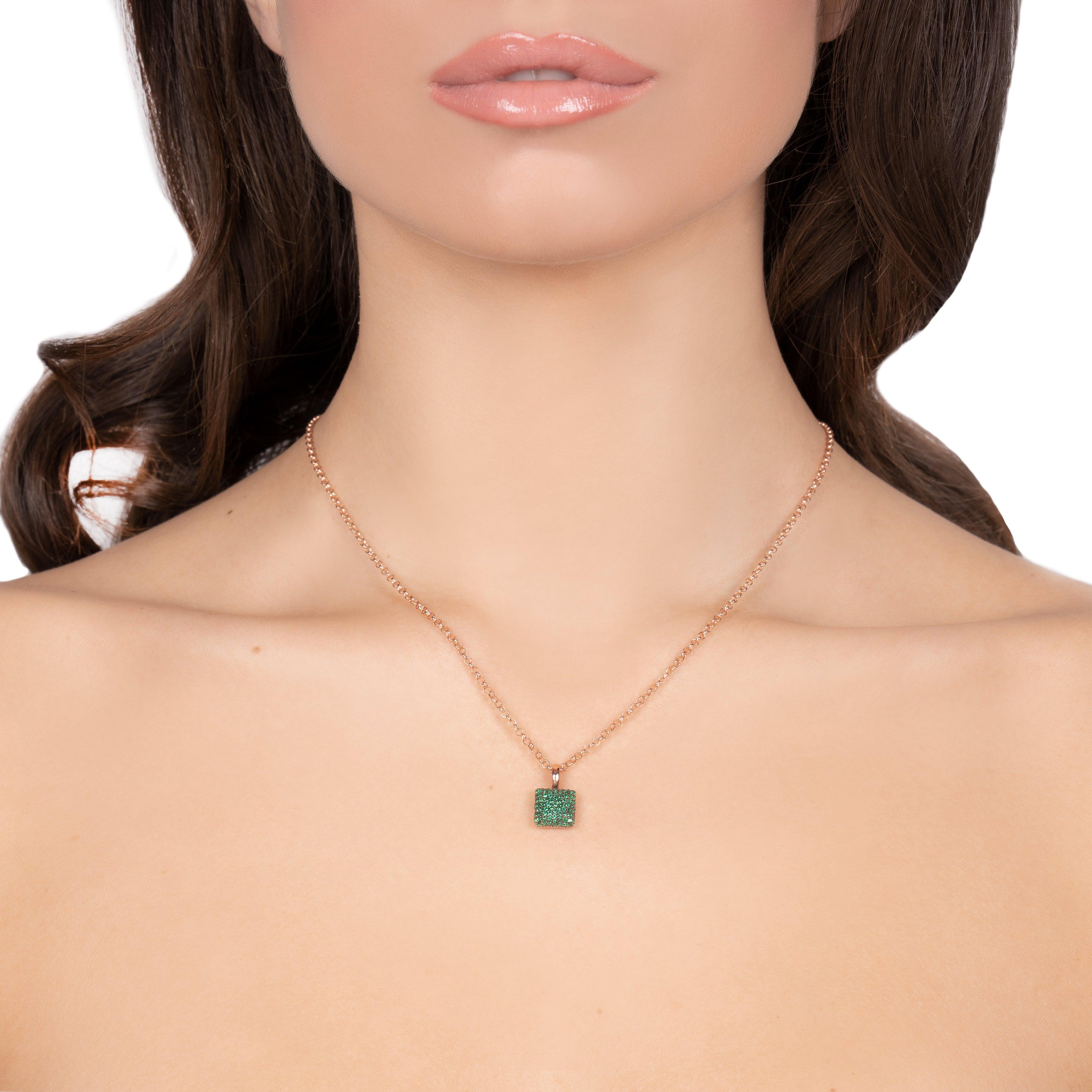 Collana quadrato pavè verde - SOGNI